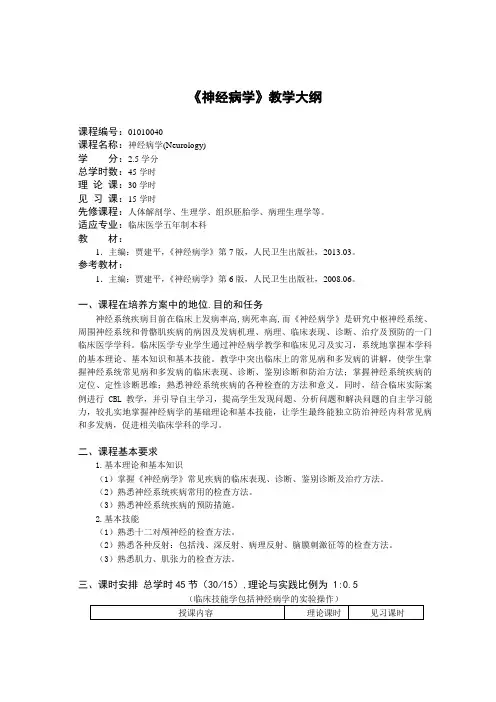神经病学教学大纲