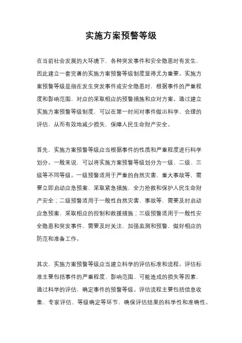 实施方案预警等级