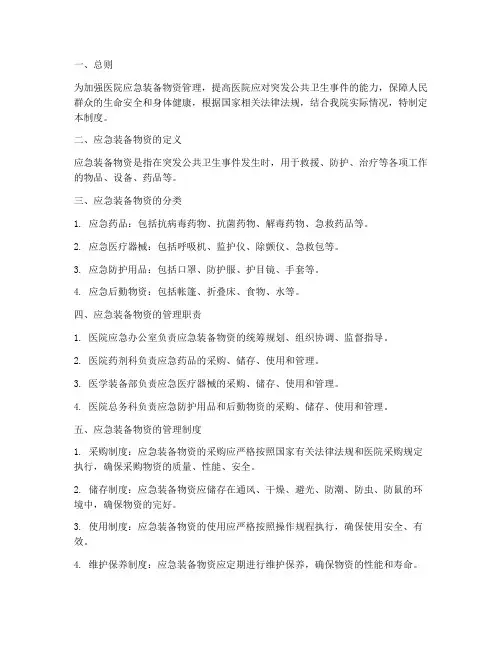 医院应急装备物资管理制度