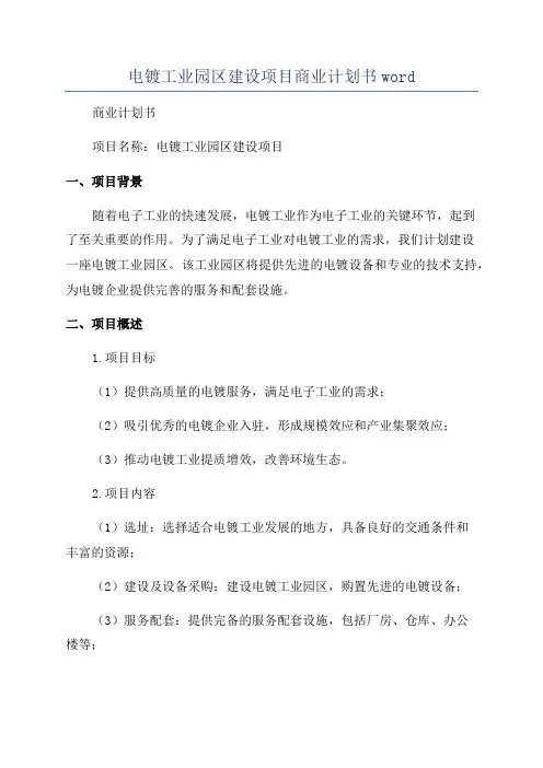电镀工业园区建设项目商业计划书word