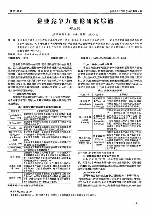 企业竞争力理论研究综述