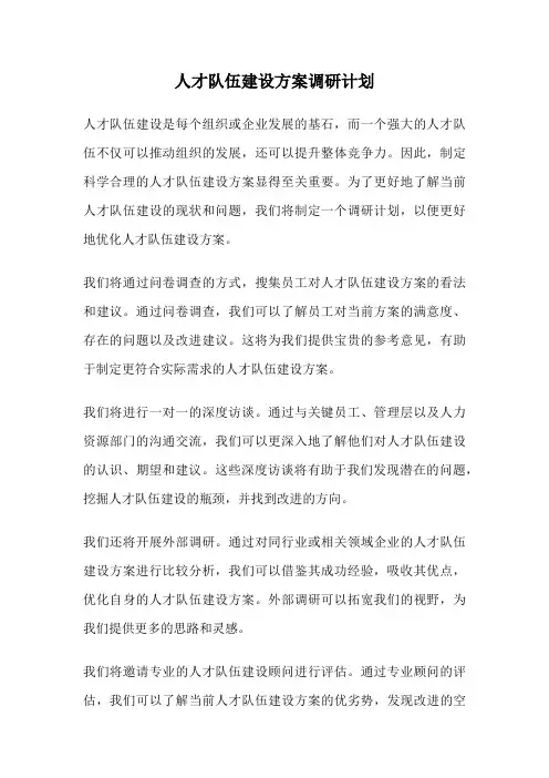 人才队伍建设方案调研计划