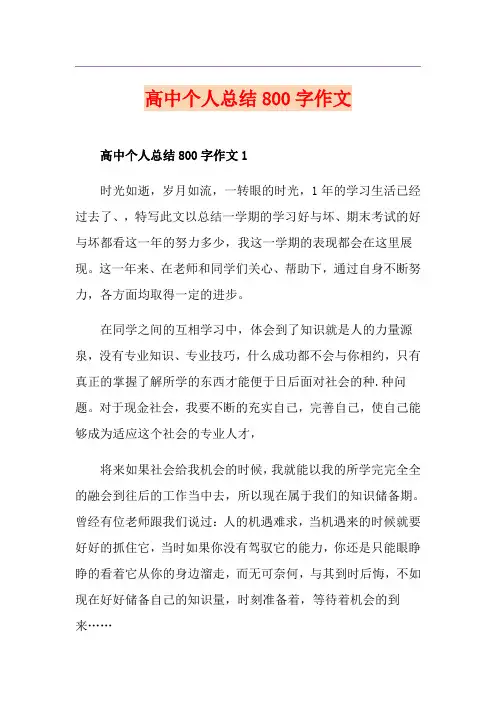 高中个人总结800字作文