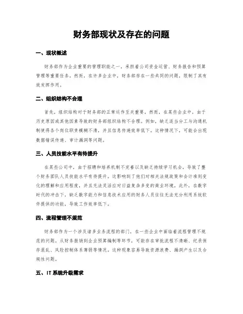 财务部现状及存在的问题