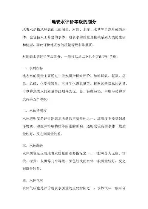 地表水评价等级的划分