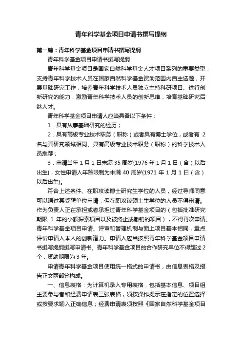 青年科学基金项目申请书撰写提纲