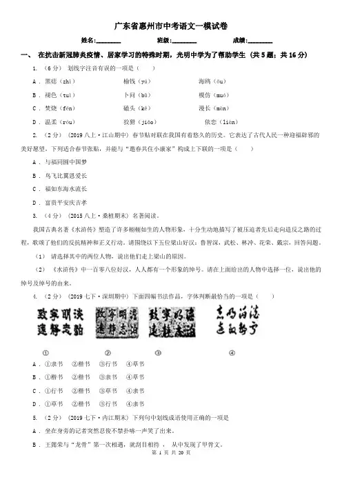 广东省惠州市中考语文一模试卷