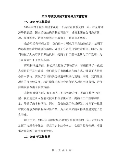 2024年城投集团工作总结及工作打算