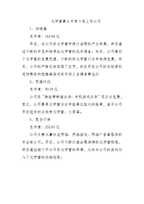 元宇宙真正只有3家上市公司