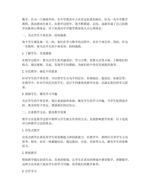 中学数学教育的心得体会