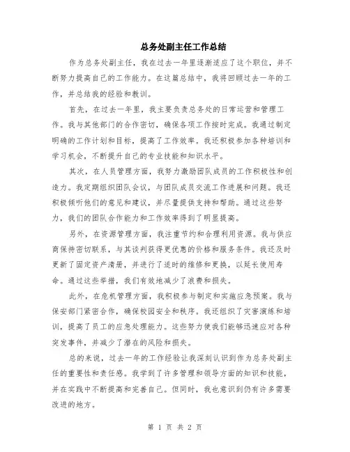 总务处副主任工作总结