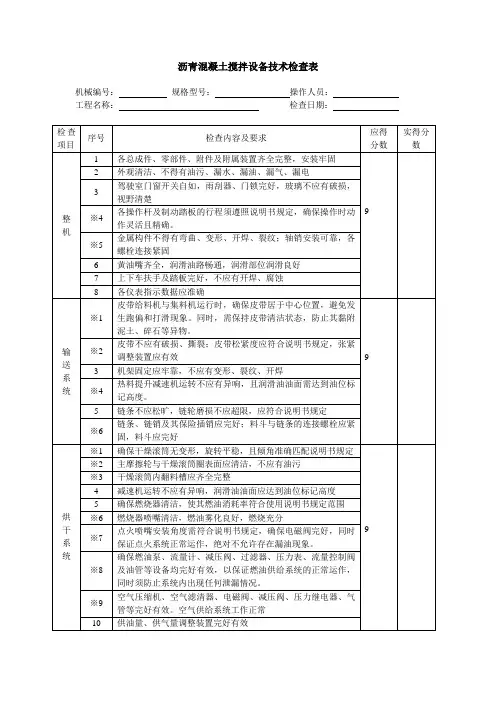 沥青混凝土搅拌设备技术检查表