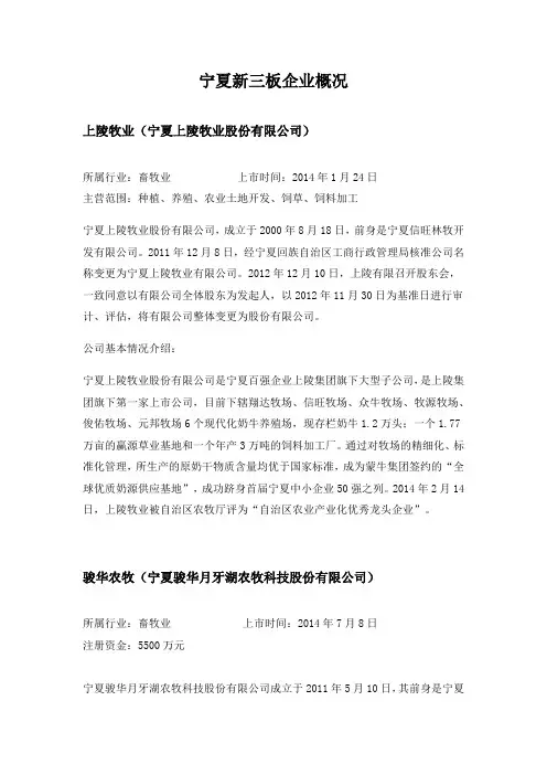 宁夏新三板企业概况