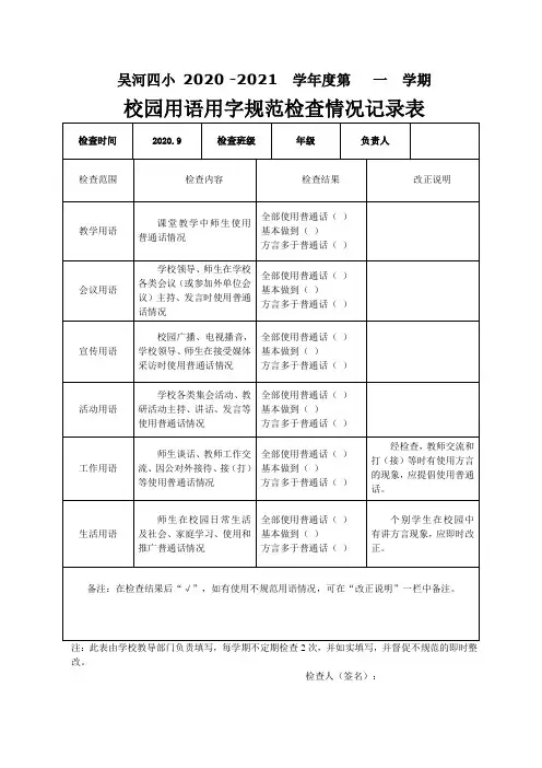 校园用语用字规范检查记录表