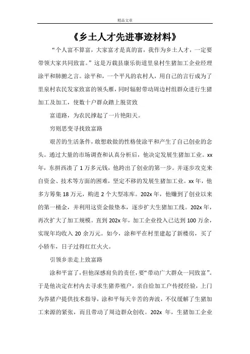 《乡土人才先进事迹材料》