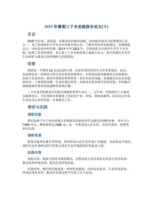 2023年暑期三下乡实践报告论文(十)
