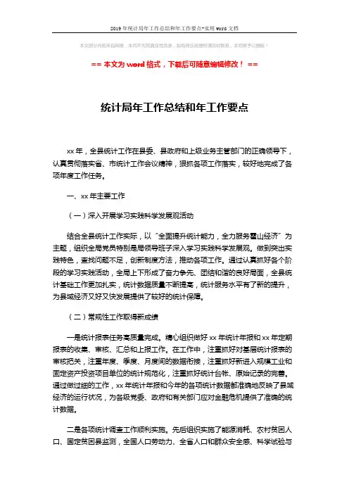 2019年统计局年工作总结和年工作要点-实用word文档 (2页)