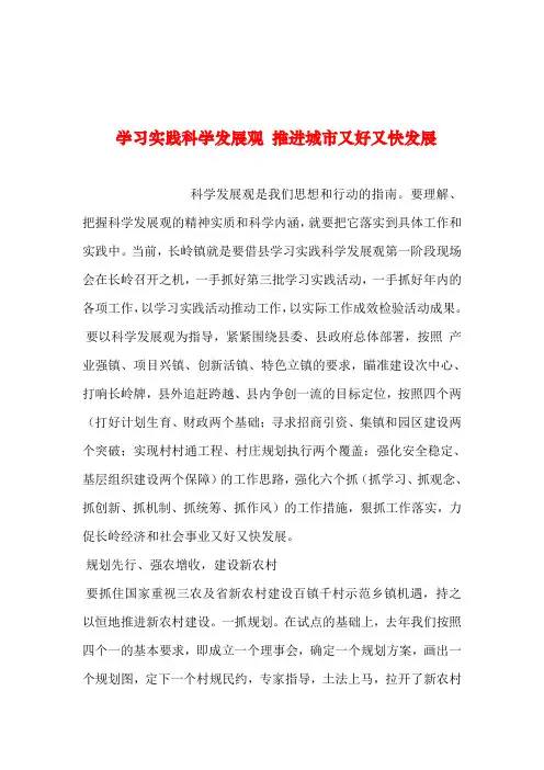 2019年整理--学习实践科学发展观 推进城市又好又快发展