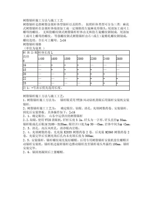 树脂锚杆施工方法与施工工艺