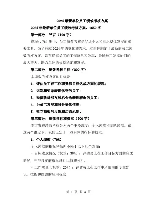2024最新单位员工绩效考核方案
