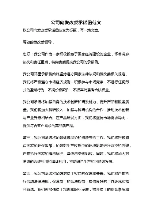 公司向发改委承诺函范文