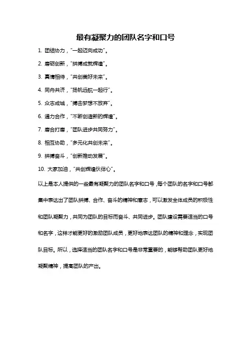 最有凝聚力的团队名字和口号