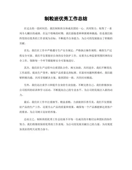 制粒班优秀工作总结