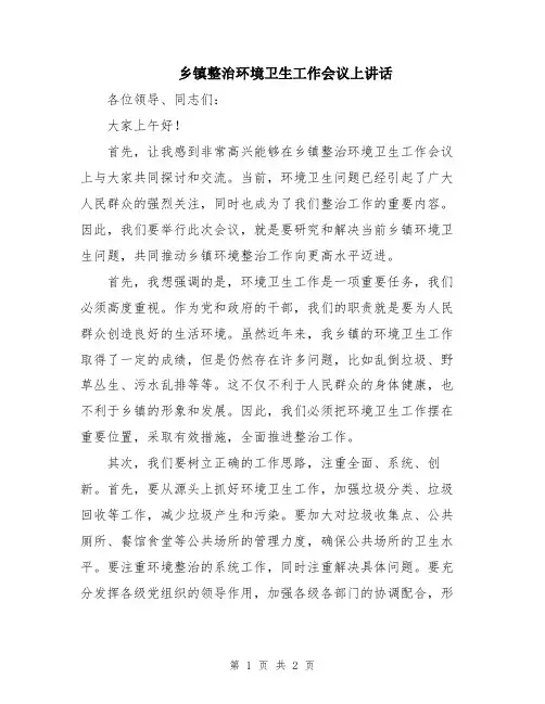 乡镇整治环境卫生工作会议上讲话