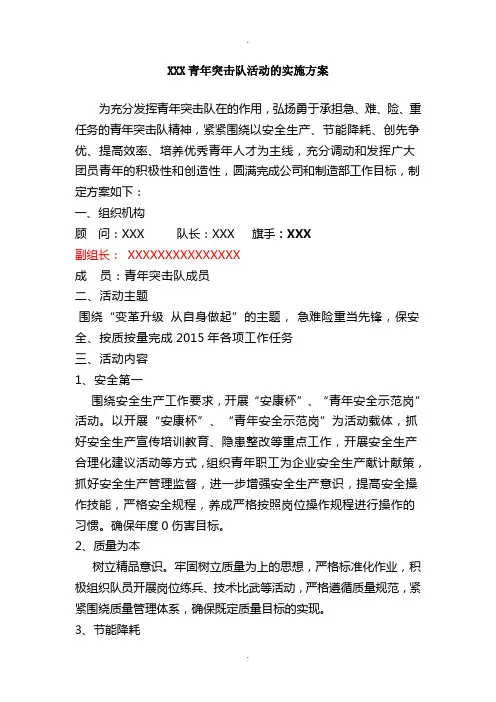 XX公司青年突击队活动方案