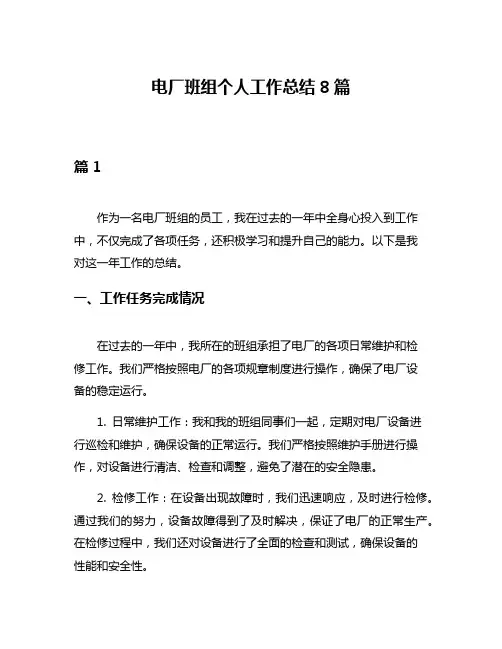 电厂班组个人工作总结8篇