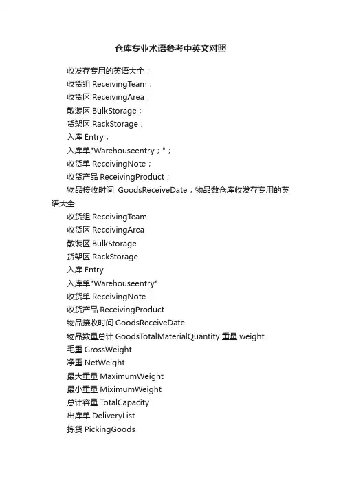仓库专业术语参考中英文对照