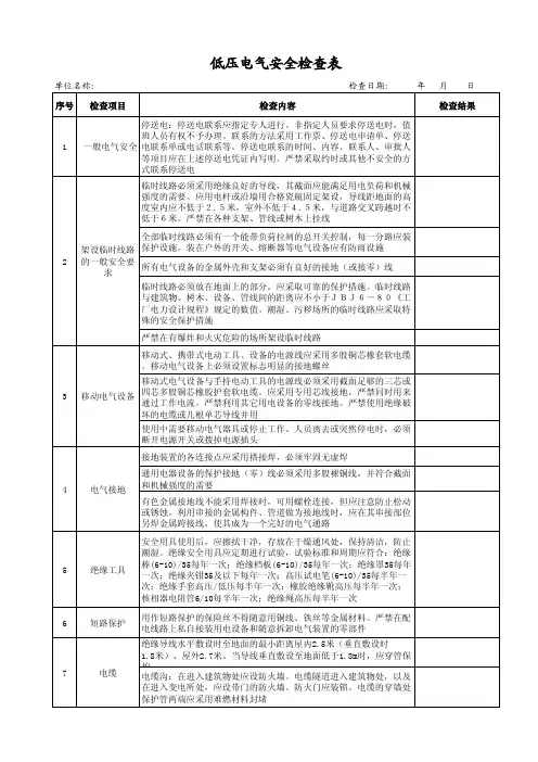 低压电气安全检查表