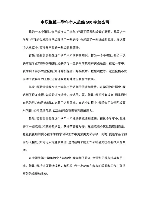 中职生第一学年个人总结500字怎么写