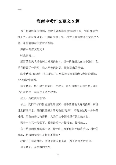 海南中考作文范文5篇