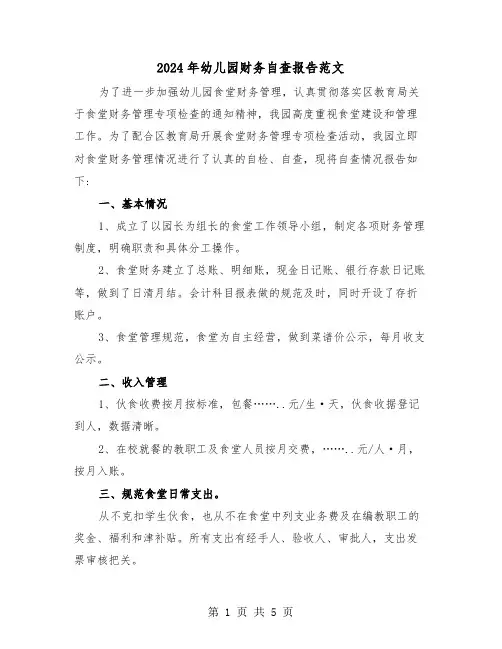2024年幼儿园财务自查报告范文（2篇）