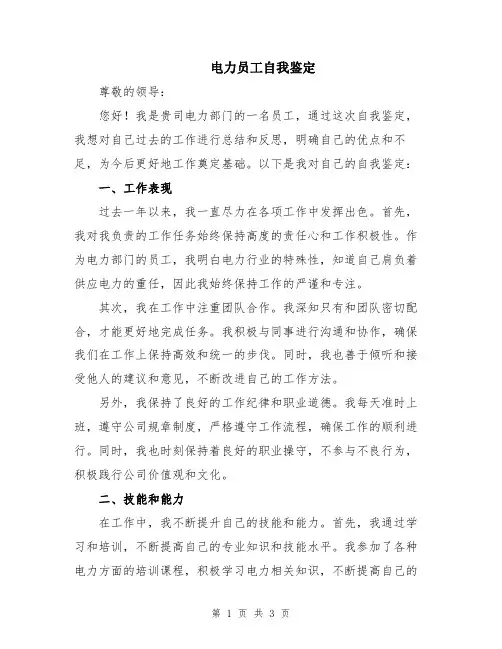 电力员工自我鉴定