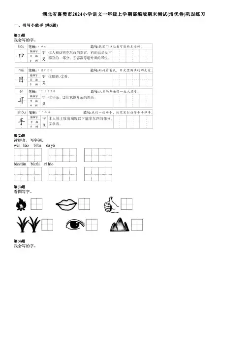 湖北省襄樊市2024小学语文一年级上学期部编版期末测试(培优卷)巩固练习