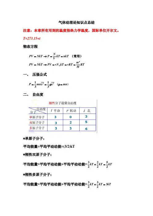 气体动理论知识点总结