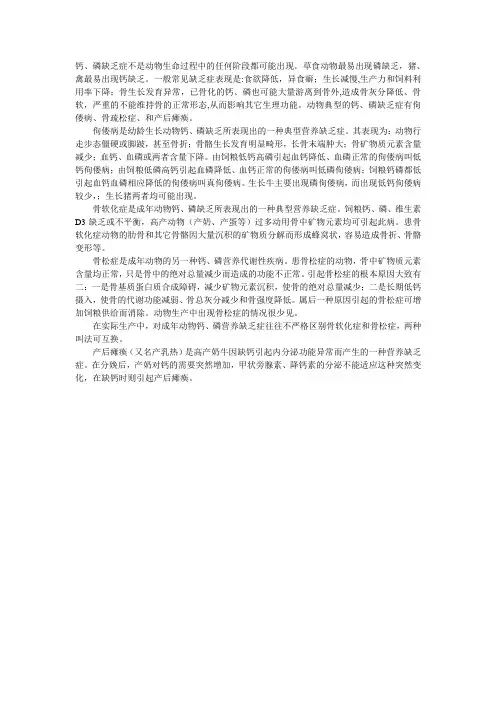 钙和磷的缺乏和过量