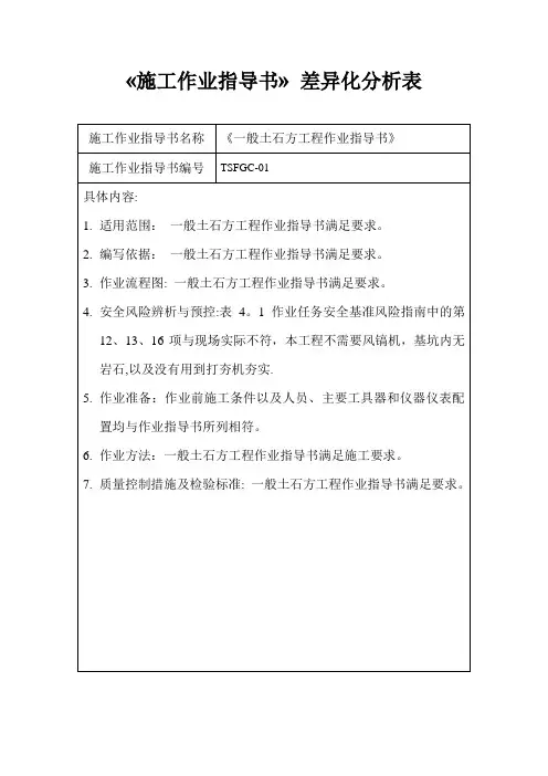 《施工作业指导书》差异化分析表32418