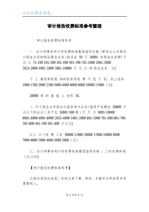 审计报告收费标准参考整理