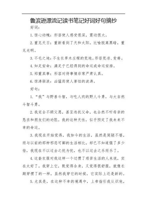 鲁滨逊漂流记读书笔记好词好句摘抄
