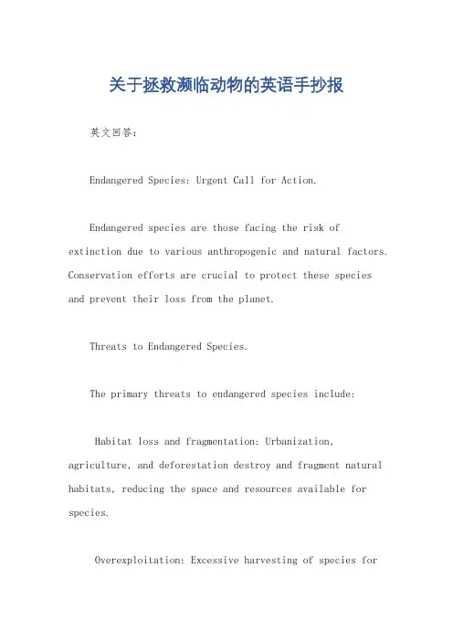 关于拯救濒临动物的英语手抄报
