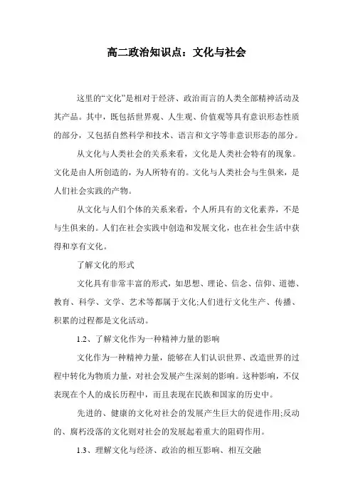 高二政治知识点：文化与社会