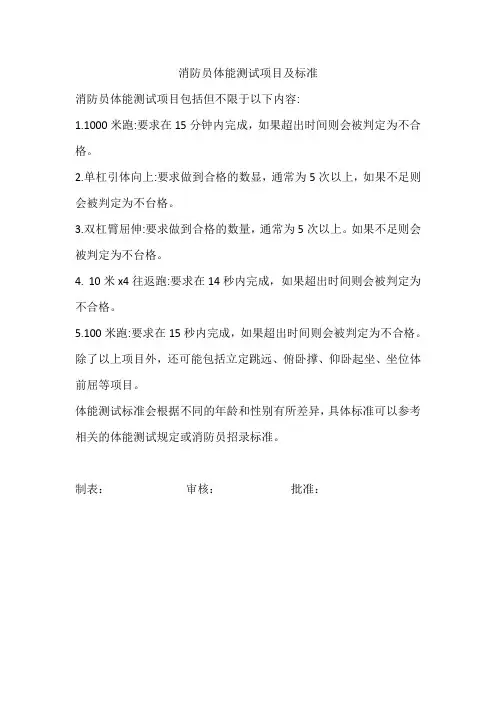 消防员体能测试项目及标准