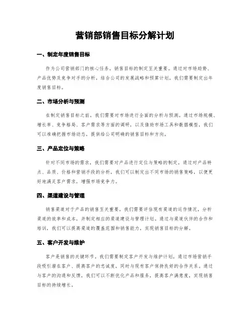 营销部销售目标分解计划