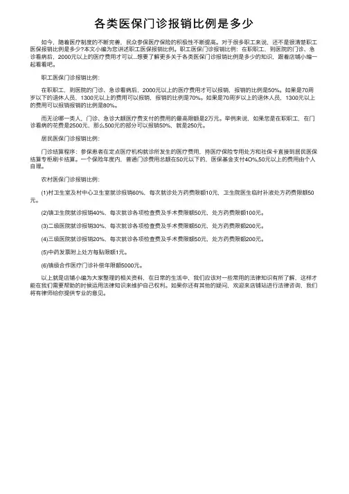 各类医保门诊报销比例是多少