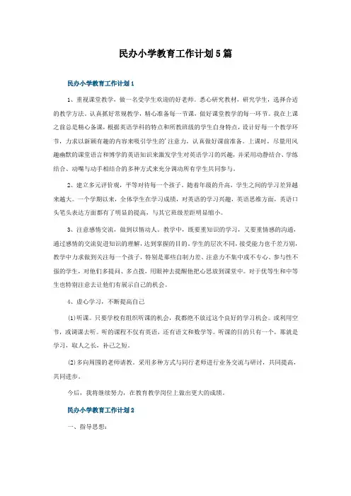民办小学教育工作计划5篇