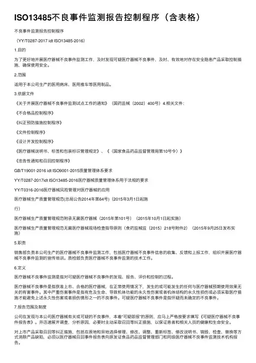 ISO13485不良事件监测报告控制程序（含表格）