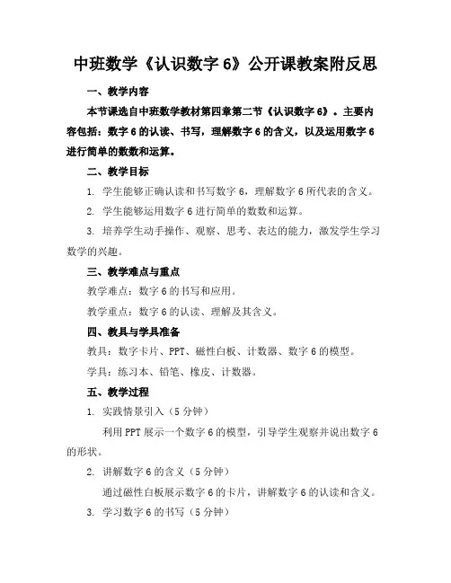 中班数学《认识数字6》公开课教案附反思